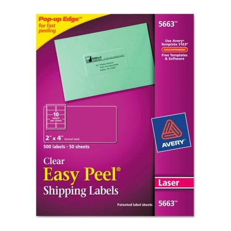 Avery Avery Easy Peel Laser Mailing Labels, 2 x 4, Clear, 500/Box 5663